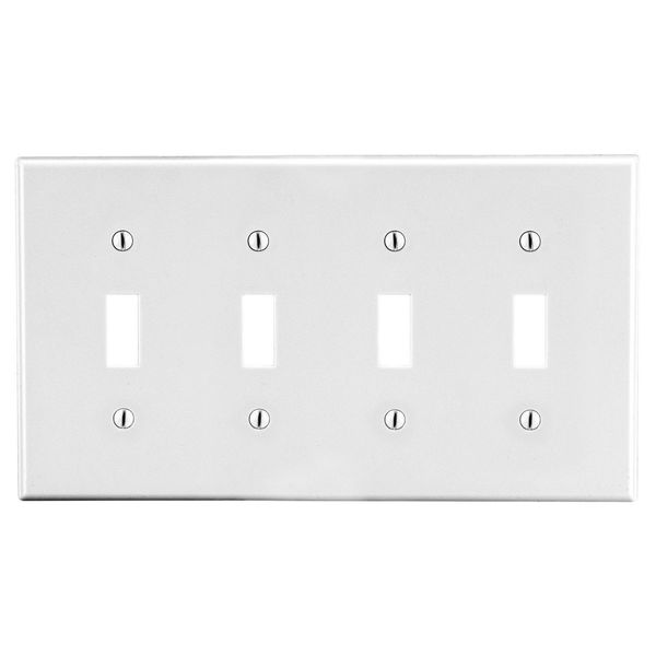 Hubbell Wiring Device-Kellems Wallplate, Mid-Size 4-Gang, 4) Toggle, White PJ4W